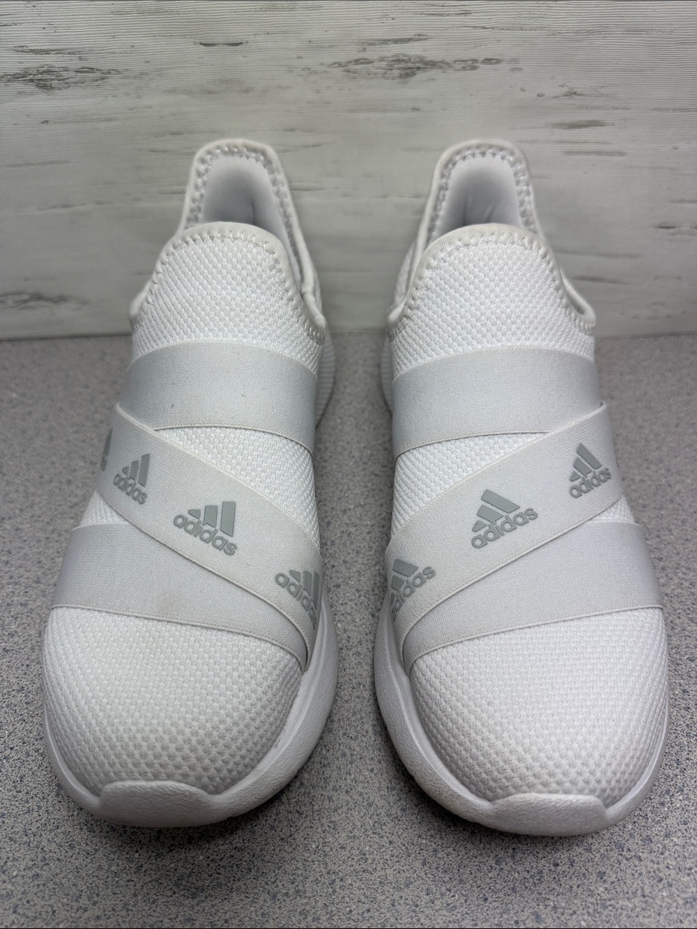 adidas White Slip-On Elastic Cross-Strap Sneakers